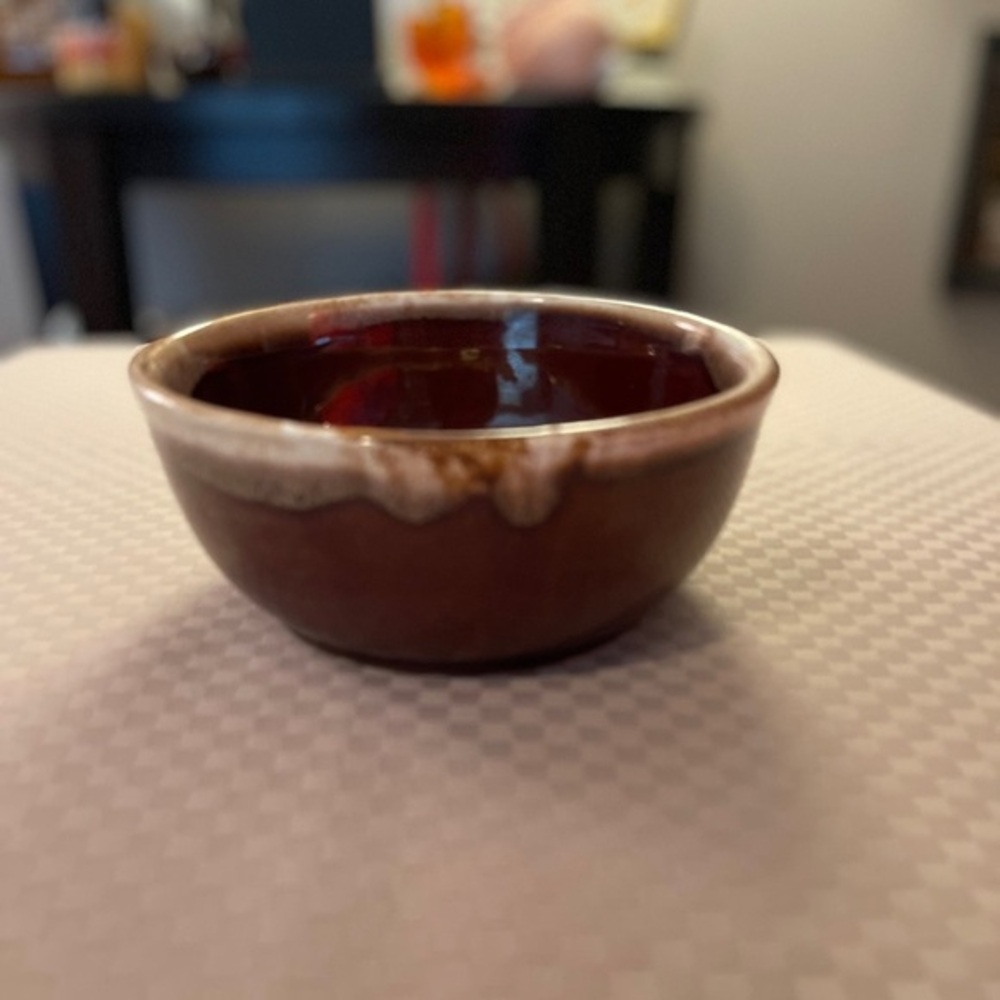 McCoy vintage brown drip glaze pottery soup bowl 7026 USA.